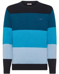 Sun 68 - Truien & Vesten ,Blauw ,Wol Blauwe Gestreepte Wollen Trui - Lyst