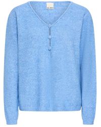 Ichi - Truien & Vesten ,Blauw ,V-Hals Breiwerk - Lyst