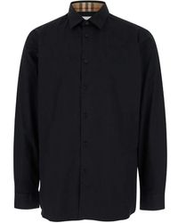 Burberry - Popeline-hemd mit monogramm-muster,schwarzes oversized hemd mit klassischem kragen - Lyst