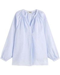 Ecoalf - Blaue leinen gestreifte locker sitzende bluse - Lyst
