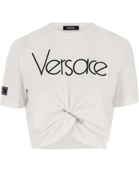 Versace - Baumwoll-t-shirt mit logo-print - Lyst