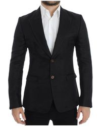 Dolce & Gabbana - Jassen ,Zwart ,Katoen Elegante Zwarte Zijden Blend Blazer - Lyst