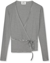Mads Nørgaard - Gestreepte Wrap Blouse Zwart/Vanille - Lyst