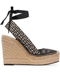 Balmain - Schoenen ,Zwart ,Katoen Alex Monogram Jacquard En Leren Espadrilles - Lyst
