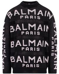 Balmain - Sweater mit logo-motiv aus baumwollmischung - Lyst