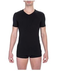 Bikkembergs - Ondergoed ,Zwart ,Katoen Klassiek V-Hals Katoenen T-Shirt - Lyst