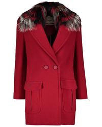 Fendi - Jassen ,Rood ,Wol Fox Fur Trim Wollen Jas - Lyst