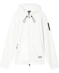 EA7 - Hoodies & Sweatvesten ,Wit ,Katoen Hooded Sweatshirt Van Katoenmix - Lyst