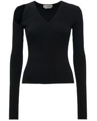 McQueen - Schwarzer v-ausschnitt pullover mit aussparung - Lyst
