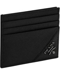 Prada - Accessoires ,Zwart ,Leer Saffiano Leren Kaarthouder - Lyst