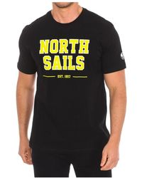 North Sails - Tops ,Zwart ,Katoen T-Shirt Met Korte Mouwen En Geribbelde Hals - Lyst