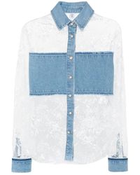 Liu Jo - Camisa de denim azul con encaje floral - Lyst