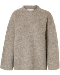 SELECTED - Truien & Vesten ,Grijs ,Nylon Alpaca Gebreide Hoodie - Lyst