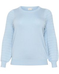 Kaffe - Truien & Vesten ,Blauw ,Nylon Celestial Gebreide Trui Met Pofmouwen - Lyst