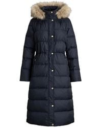 Ralph Lauren - Jassen ,Blauw ,Leer Dw Warme Geïsoleerde Jas Met Capuchon En Imitatiebontkraag - Lyst