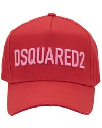 DSquared² - Accessoires ,Rood ,Katoen Embossed Logo Baseball Cap Fibbia - Lyst