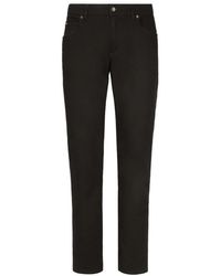 Dolce & Gabbana - Pantaloni slim fit in cotone nero - Lyst
