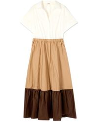 Oltre - Lange Color Block Jurk - Lyst