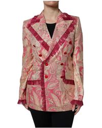 Dolce & Gabbana - Jassen ,Veelkleurig ,Roze Gouden Jacquard Blazer Jas - Lyst