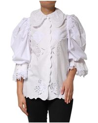 Dolce & Gabbana - Witte Gerimpelde Kant Blouse Top - Lyst