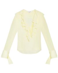 Victoria Beckham - Top amarillo de seda con escote en v fruncido - Lyst