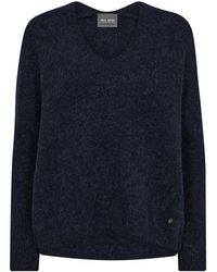 Mos Mosh - Truien & Vesten ,Blauw ,V-Hals Gebreide Trui - Lyst