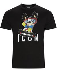 DSquared² - Tops ,Zwart ,Katoen Grafisch Bedruikt T-Shirt Met Korte Mouwen - Lyst