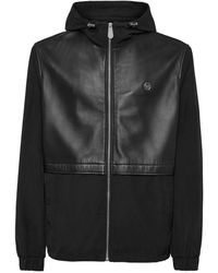 Philipp Plein - Jassen ,Zwart ,Nylon Nylon/Leren Jas Met Capuchon Ls - Lyst