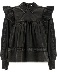 Ganni - Washed Frill Blouse - Lyst