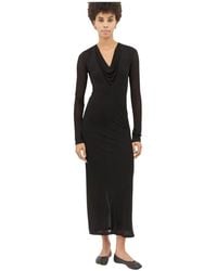 TOTEME - Kleedjes ,Zwart ,Elegante Draped V-Neck Maxi Jurk - Lyst