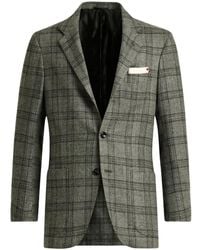 Kiton - Jassen ,Grijs ,Kasjmier Geruite Kasjmierblend Jas - Lyst
