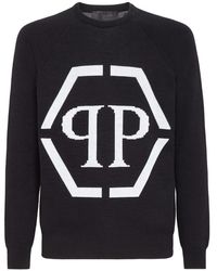 Philipp Plein - Truien & Vesten ,Zwart ,Katoen Cotton Pullover Round Neck Ls - Lyst
