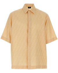 Fendi - Overhemden ,Bruin ,Witte Shirt Met Korte Mouwen - Lyst