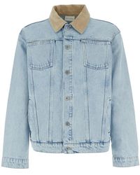 Drole de Monsieur - Hellblaue Denimjacke Mit Cordkragen - Lyst