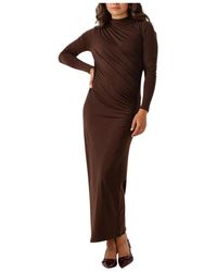 Notre-v - Kleedjes ,Bruin ,Polyester Maxi Feestjurk Voor Herfst/Winter - Lyst
