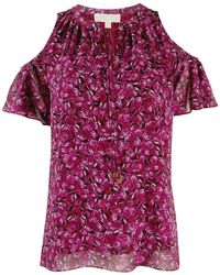 Michael Kors - Overhemden ,Paars ,Polyester Printed Cold-Shoulder Top - Lyst