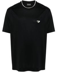 Emporio Armani - T-shirt blu in lyocell con manica corta e patch logo eagle bicolor - Lyst