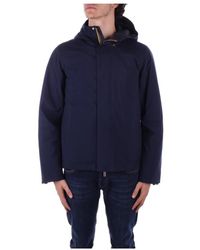 K-Way - Jassen ,Blauw ,Polyester Hooded Zip Coat Met Zakken - Lyst