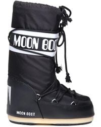 Moon Boot - Schwarze Nylon-Schneestiefel Mit Logo - Lyst