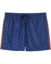 Gucci - Badmode ,Blauw ,Bedrukte Poplin Tech Zwemshorts - Lyst