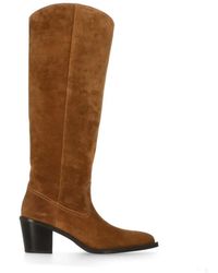 Stuart Weitzman - Braune Wildlederstiefel Pfeilzehen - Lyst
