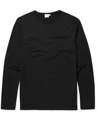 Sunspel - Tops ,Zwart ,Katoen Long Sleeve Classic T-Shirt - Lyst