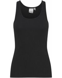 Ichi - Tops ,Zwart ,Geribbelde Tanktop - Lyst