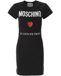 Moschino - Kleedjes ,Zwart ,Katoen Organische Katoenen Mini Jurk Love Trust - Lyst