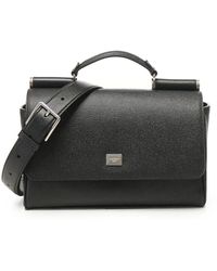 Dolce & Gabbana - Zwarte Leren Handtas Met Logoplaat - Lyst
