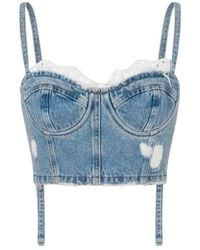 Moschino - Distressed Denim Cropped Top With Structured Bustier Design - Lyst