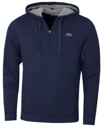 Lacoste - Hoodies & Sweatvesten ,Blauw ,Katoen Blauwe Sweater Half-Zip Pullover - Lyst