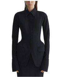 Mugler - Jassen ,Zwart ,Nauwsluitende Jas Met Streep - Lyst