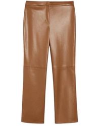 Max Mara - Broeken ,Bruin ,Leer Slim-Fit Broek Van Gecoate Stof - Lyst