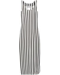 Moschino - Gestreepte Maxi-Jurk Met Diepe Ronde Hals - Lyst
